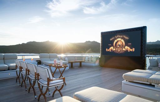 Exterior cinema set up onboard charter yacht STARFIRE