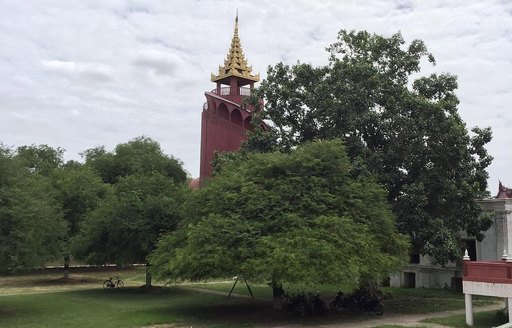 Myanmar - Mandalay Palace spire trees