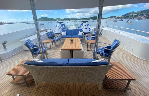 View across sundeck on superyacht Chasing Daylight