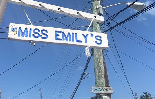 Abacos Islands Bahamas - Miss Emily's Blue Bee Restaurant & Bar sign