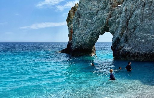 Greece Sporades Skiathos - Lalaria Beach Tripia Petra arch swimming