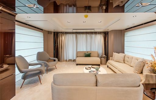 Interior lounge area onboard charter yacht VESTA