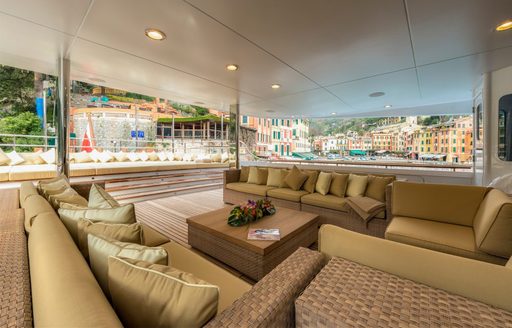 The golden furnishings found on the exterior of superyacht 'The Wellesley'