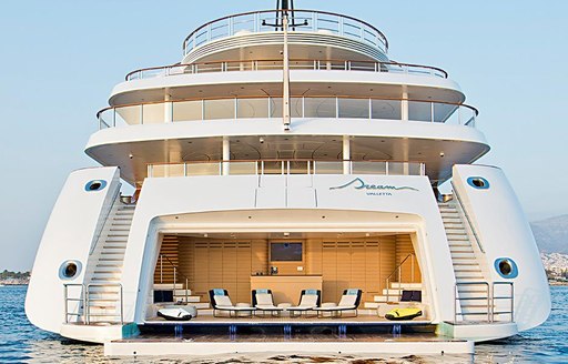 Beach club onboard charter yacht DREAM, with aft decks also visible