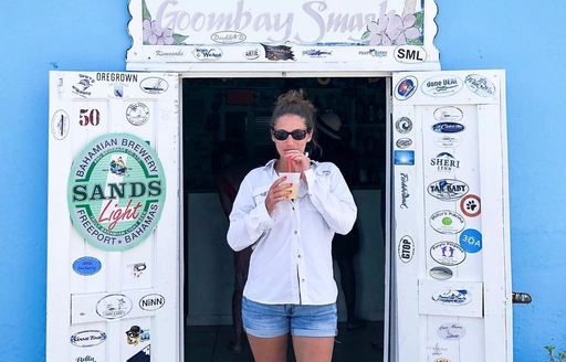 Abacos Islands Bahamas - Miss Emily's Blue Bee Restaurant & Bar entrance people