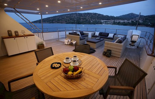 Deck areas of Superyacht Ottawa IV at twilight