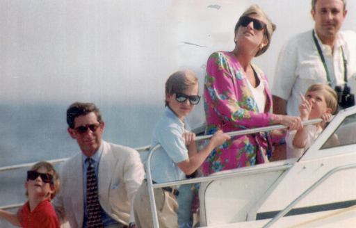 The Royal family onboard a yacht, Prince Charles, Princess Diana, William and Harry