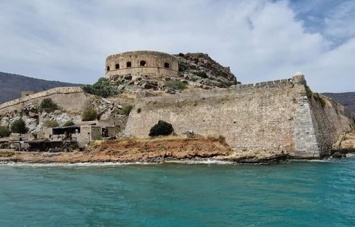Sea-level view of castle on Spinalonga Island