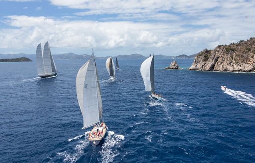 yachts cut through the water in Sardinia as part of the LORO PIANA SUPERYACHT REGATTA