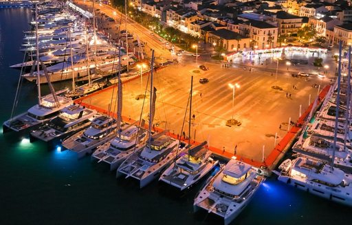 catamarans, sailing boats and luxury yachts in Nafplions port in Greece for Mediterranean yacht show