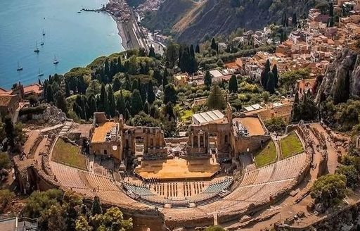Sicily - Ancient Theater of Taormina aerial view