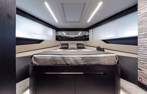 Double bed in cabin on motor yacht BEYOND