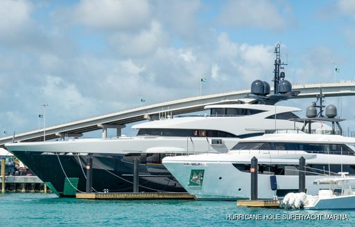 Luxury yacht charters berthed in the Hurricane Hole Superyacht Marina