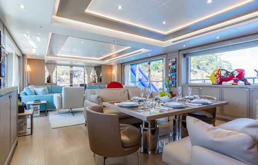 Main salon on board charter yacht FREEDOM