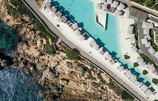 7Pines Resort Ibiza cliff pool aerial view