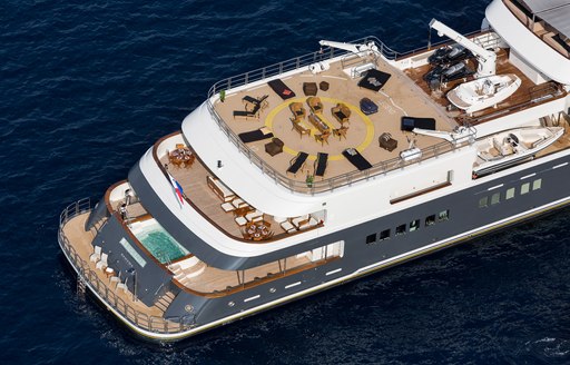 Superyacht charter AQUA LARES aerial view of aft decks