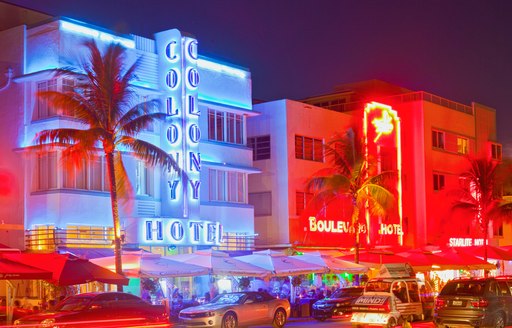 Ocean Drive scene at night in Miami Beach