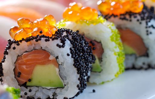 Close up of sushi hors d'oeuvres