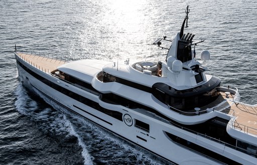 Charter yacht LADY S overhead view at sea