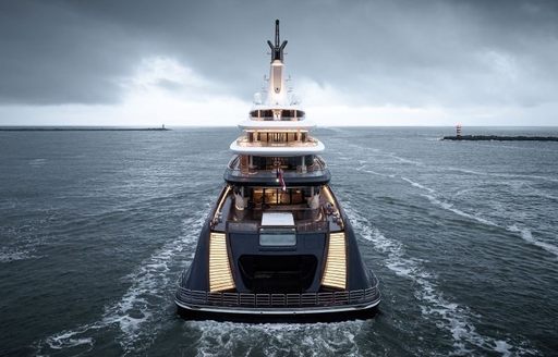 Charter yacht BREAKTHROUGH aft view at sea