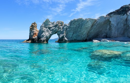 Lalaria Beach rock arch, Skiathos in Greece