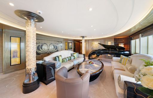 Charter yacht AMARYLLIS interior piano lounge