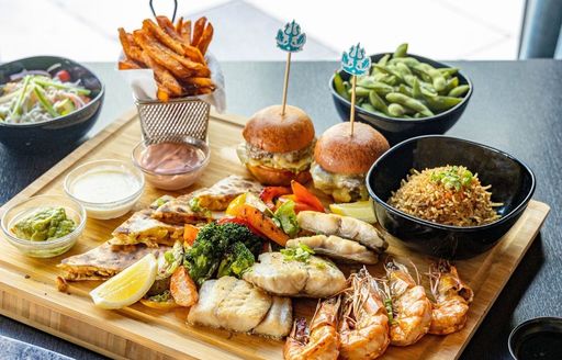 delicious platter of food served at the Aquarium restaurant, Yas Marina, Abu Dhabi