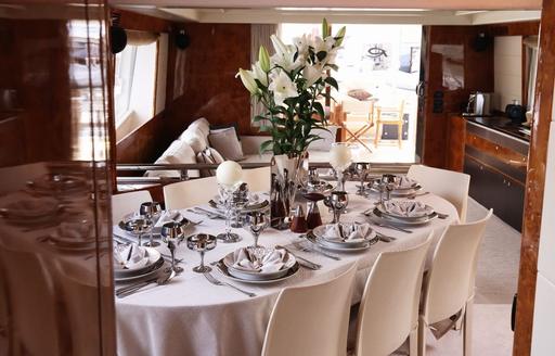 Charter yacht LADY B interior dining area