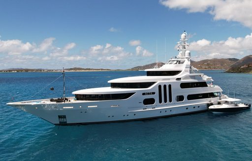 Charter yacht ACTA at anchor, surrounded by sea
