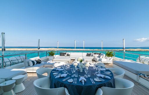 Charter yacht ROMA exterior dining and seating areas