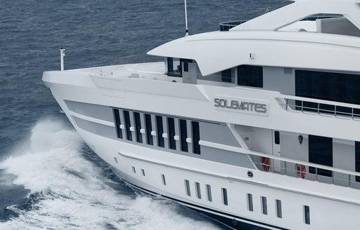 Close up of bow of superyacht SOLEMATES