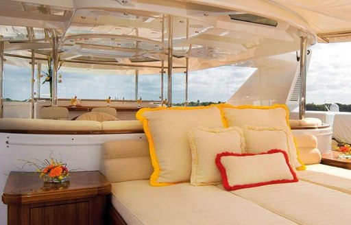 Sun pads and wet bar on board luxury yacht GIGI