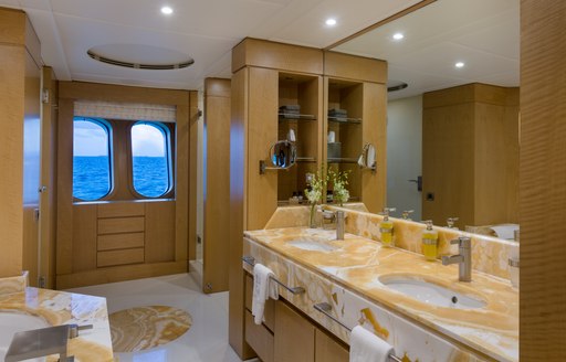 Elegant marble effect ensuite on Superyacht BACA