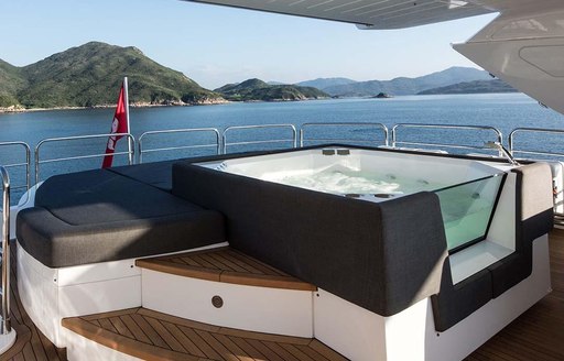 Jacuzzi on deck of motor yacht Oksanchik