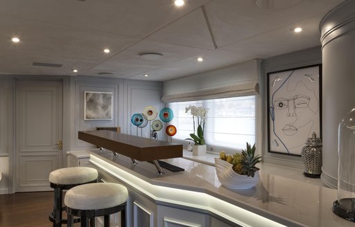 Lightly furnished bar area on Superyacht CHAKRA