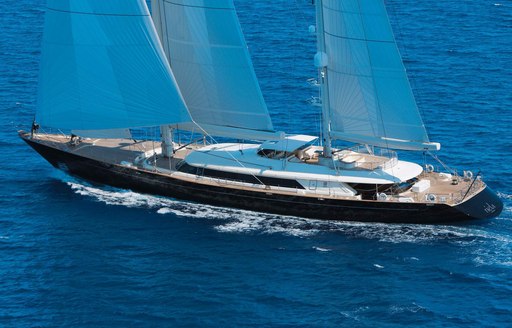 Charter sailing yacht ASAHI underway, surrounded by sea