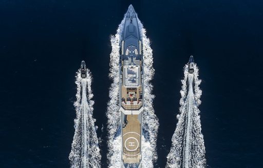 BOLD yacht aerial shot with two tenders