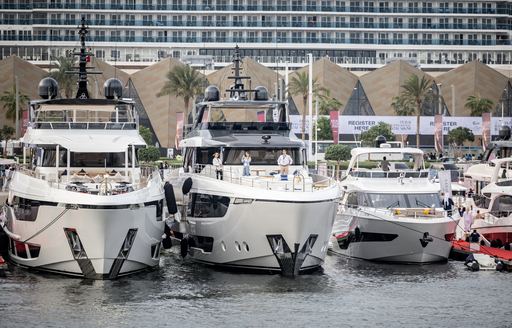 Dubai International Boat Show motor yachts berthed