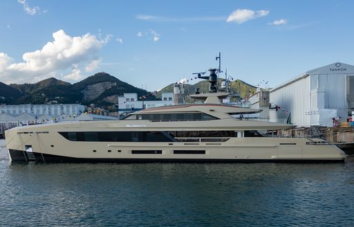 Charter yacht RILASSATA berthed at a dock