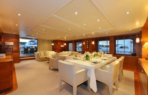 formal dining area in the main salon of luxury yacht BELUGA