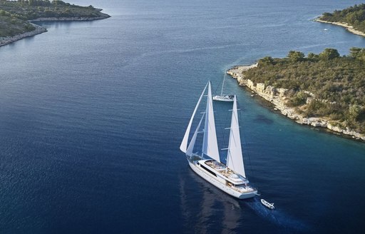 Sailing yacht Love Story cruising by coast