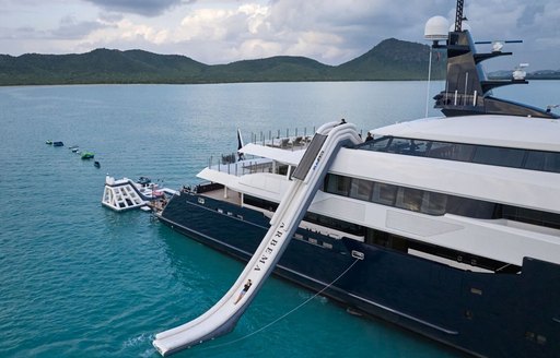 Water slide attached to charter yacht ARBEMA