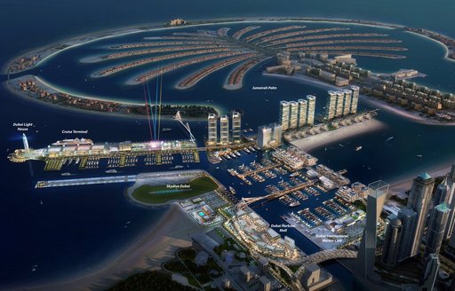 rendering of what the new superyacht development Dubai Harbour will look like when built