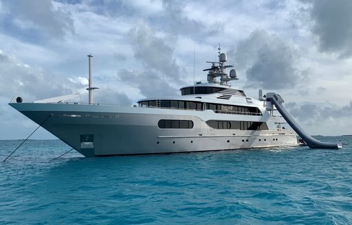 Charter yacht STARSHIP at anchor with waterslide