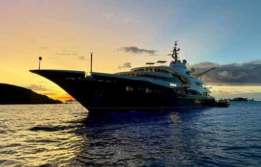 Charter yacht BARBARA at anchor in St Barts at dusk