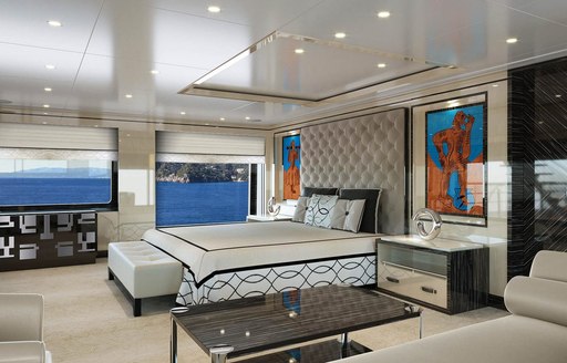 rendering of the master suite aboard superyacht LILI