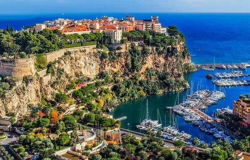 Aerial view looking down over Monte Carlo, Monaco