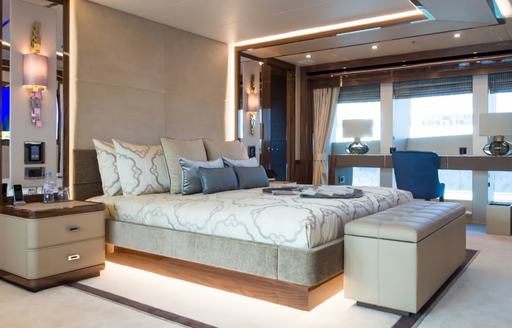 tranquil styling of the master suite aboard motor yacht ‘Princess AVK’ 