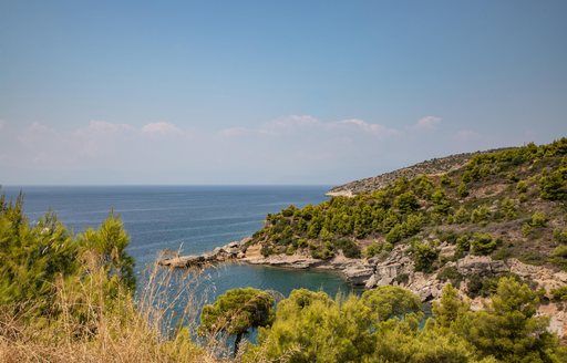 Coastline of a Spetses yacht charter