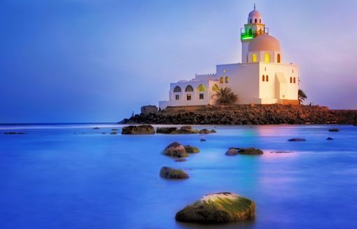 A Mosque surrounded by water at Jeddah, Saudi Arabia